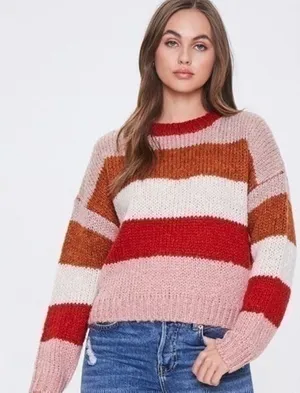 F21 striped dropped shoulder sweater NWT thumbnail 1