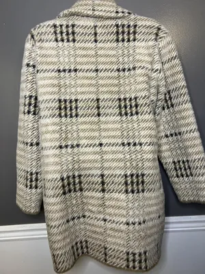 Anthropologie NVLT Coat Womens Large Beige Plaid Fuzzy Knit Button Front Unlined thumbnail 7