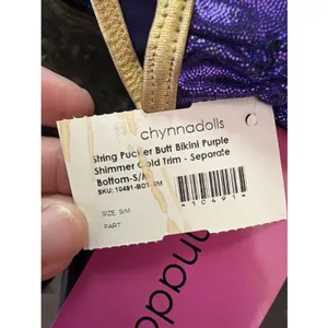 Chynna Dolls Bikini Swimwear Dancer Sz S/M Orange Purple Shimmer Gold Scrunch thumbnail 3