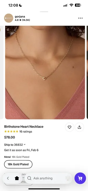 gorjana birthstone heart necklace 18k gold in january garnet thumbnail 4