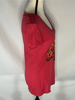 Harley Davidson Black Gold Allen TX Flame Script Women’s V-Neck Shirt Medium thumbnail 6