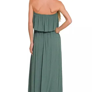 Zenana Woven Crinkle Strapless Maxi Dress‎ thumbnail 3