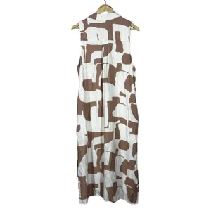 Entro Abstract Geometric Sleeveless Button Front Midi Shirt Dress Brown Size L thumbnail 4
