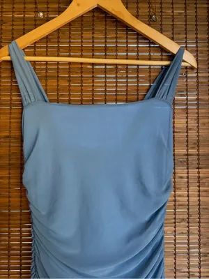 Lulus Amazing Presence Slate Blue Mesh Ruched Maxi Dress NWOT Small $79 thumbnail 6