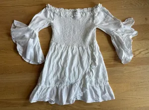 Dance & Marvel White Off-Shoulder Smocked Tunic with Ruffle Sleeves thumbnail 1