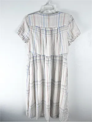 MADEWELL Clara Linen Blend Plaid Short Sleeves Pockets Dress Size Medium Boho thumbnail 2
