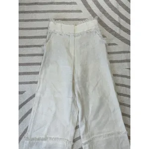 Uterqüe Women Off White Wide Leg Crop Pants Textured Raw Hem Fringe High Waist S thumbnail 4