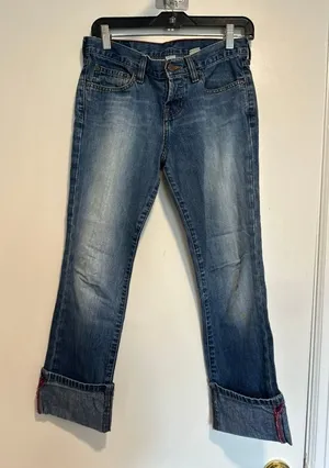 Abercrombie & Fitch Y2K Low Rise Straight Leg Cuffed Jeans Sz:00 Blue Button Fly thumbnail 1