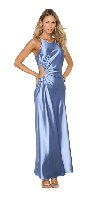 Lulus Cherita Periwinkle Blue Satin Cutout Maxi Dress Size Small NWT thumbnail 1