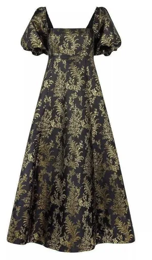 NWT Hill House The Matilda in Black Gold Bird Brocade Smocked Dress XXS thumbnail 1