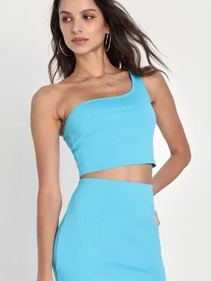 NWT‎ Lulu's Phenomenal Style Ribbed One Shoulder Two Piece Midi Dress in Blue XL thumbnail 2