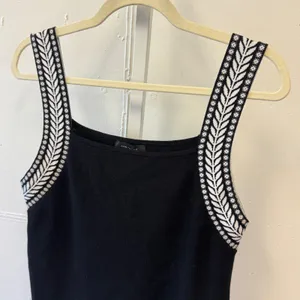 Ann Taylor Black Embroidered Sweater Tank Top Square Neck Knit Large Western thumbnail 3