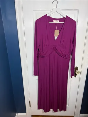 Boden Elodie Empire Midi Dress in Damson Berry Purple New with Tag W2536 Sz 14R thumbnail 3