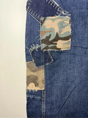 Anthropologie Kenna Mid-Rise Heritage Barrel Jeans by Pilcro: Patchwork Edition camo 29 thumbnail 6