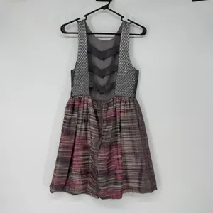 Alice + Olivia Fit and Flare Dress Strappy Back‎ Silver Pink Wool Blend 6 thumbnail 2