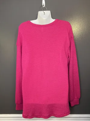 Dokotoo Sweater Womens Medium Pink Waffle Knit Long Sleeve Pocket Pullover thumbnail 5
