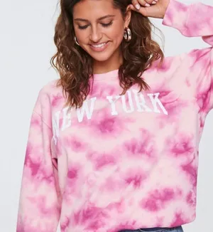 Nwot Forever 21 Hot Pink Tie Dye New York Swearshirt thumbnail 1
