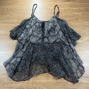 Ella Moss Women's M Silk Ruffle Tank Top Black Sheer Boho Layered Blouse thumbnail 2