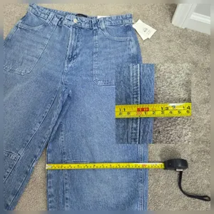 NWT Free Assembly Size 14 Light Wash Barrel Leg High Rise Utility Carpenter Jean thumbnail 11