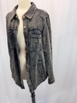 Washed Black Shacket Jacket M Womens Edgy Grunge Western Urban Casual Festival thumbnail 4