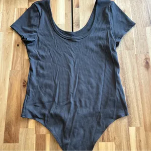 American Eagle Black Ribbed Short Sleeve Bodysuit Women’s Size Large thumbnail 1
