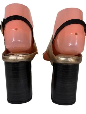Belinni Black, Gold & Ecru Leather Block Heel Sandals (36) thumbnail 5