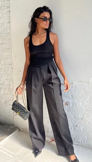 BOA Longline Dad Trousers Oversized Tailored Pleated Black Pants L NWOT thumbnail 1
