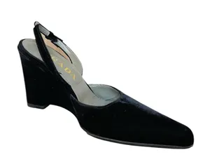 Prada Black velvet Slingback wedge Heels thumbnail 5