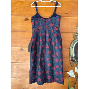 NWT Lulus Immaculate Chicness Navy Floral Brocade Midi Dress Cruise Resort Sz L thumbnail 6