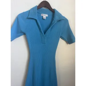 Caroline Constas Blue Knit Ribbed Crochet Collar Bodycon Dress Size S thumbnail 5