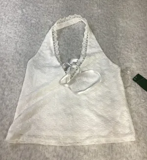 Wild Fable Womens White‎ Floral Lace Halter Top Ribbon Tie Neck Small NWT thumbnail 1