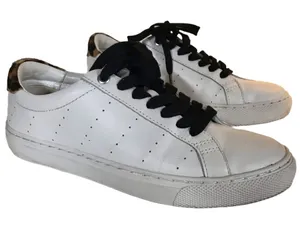 J. Crew "Saturday Sneakers" White Leather & Animal Print Accent Sneakers (6.5) thumbnail 1