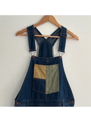 $128 We the Free Free people Carpenter Patched Dungarees jean overalls S thumbnail 5