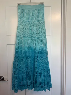Boston Proper Ombré Crochet Maxi Skirt Aqua Small Boho Beach thumbnail 5