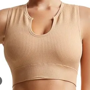 Ribbed Sleeveless Open Neckline Sports Bra thumbnail 1