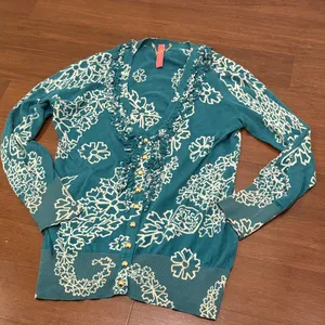 Charlotte Tarantola Vintage Teal Floral Cardigan thumbnail 1