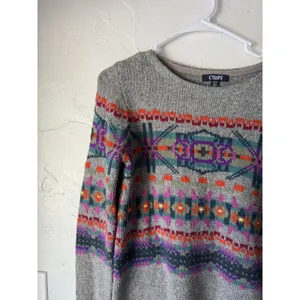 Chaps Sweater Womens Small‎ Fair Isle Pullover Crewneck Cotton Blend Colorful thumbnail 2