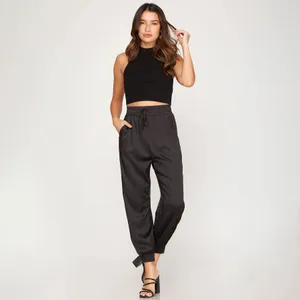 Boutique Satin Joggers Black thumbnail 1