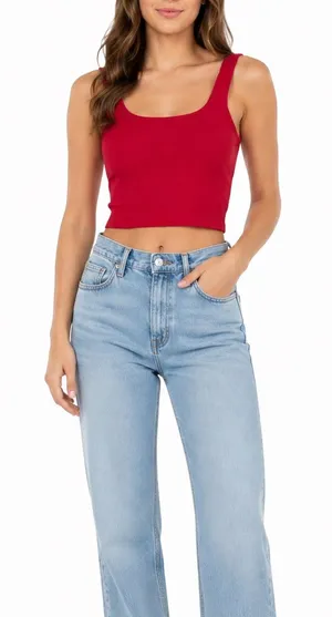 Full Tilt Size Small Red Ribbed Crop Top Tank Top thumbnail 1