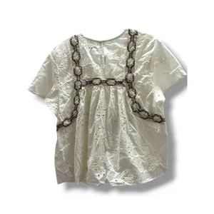 Zara TRF White‎ Eyelet Embroidered Cotton Tassel Boho Blouse XS NWT thumbnail 5