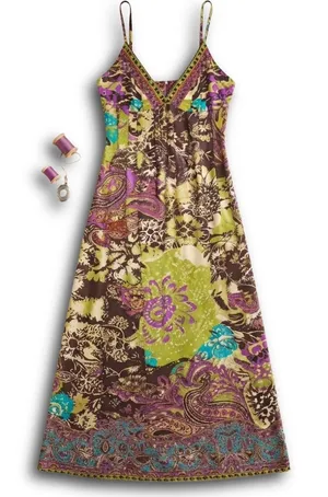 ICE Petite Y2K Maxi Dress Purple Green Paisley Floral Empire Waist Size 4P thumbnail 1