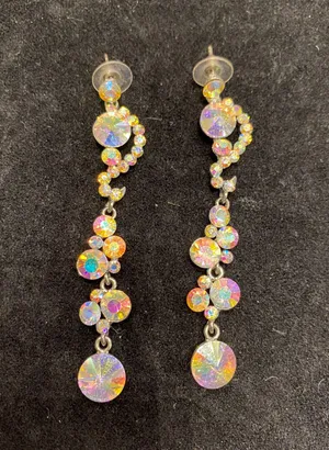 AB Stone Long Earrings Silver thumbnail 2