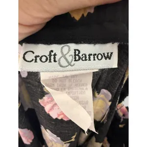 Croft & Barrow Vintage Floral Rose Midi Skirt Black Rayon Button Side Small thumbnail 4