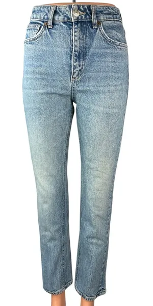 Zara Women's Blue Light Wash High Waisted Straight Tapered Ankle Denim Jeans 4 thumbnail 1