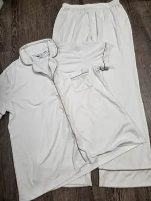 Nicole Miller Cream Taupe Ribbed Super Soft Pajamas Lounge Set Shirt Pants Large thumbnail 1