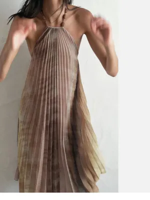 Nwot Zara Women Tie Dye Pleated Halter Dress Multicolored Sz Xs 3666/096 thumbnail 3