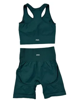 Stax - Bike Shorts & Racer Back Sports Bra in Green thumbnail 4