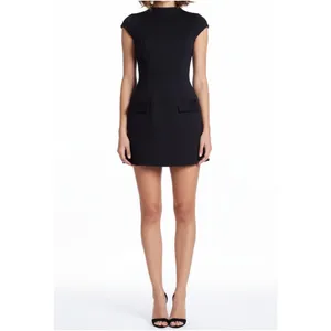 LEAU Cote Cap Sleeves Pocket Mini Dress, Black, Medium thumbnail 3