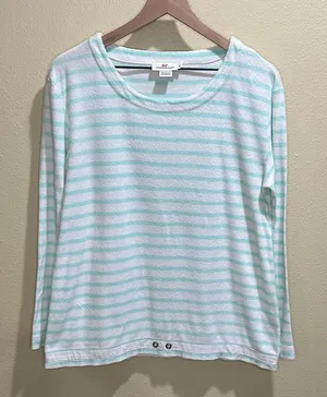 Vineyard Vines Medium Light Green Striped Terry Cloth Swim Cover Up Shirt thumbnail 1