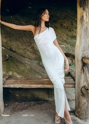 ZARA Sad maxi dress ruched stretch white wedding Elegant White One-Shoulder evening thumbnail 10